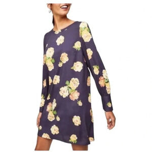 Ann Taylor | LOFT | Smokey Grey Blue Peony Fluid Shift Dress Size XS